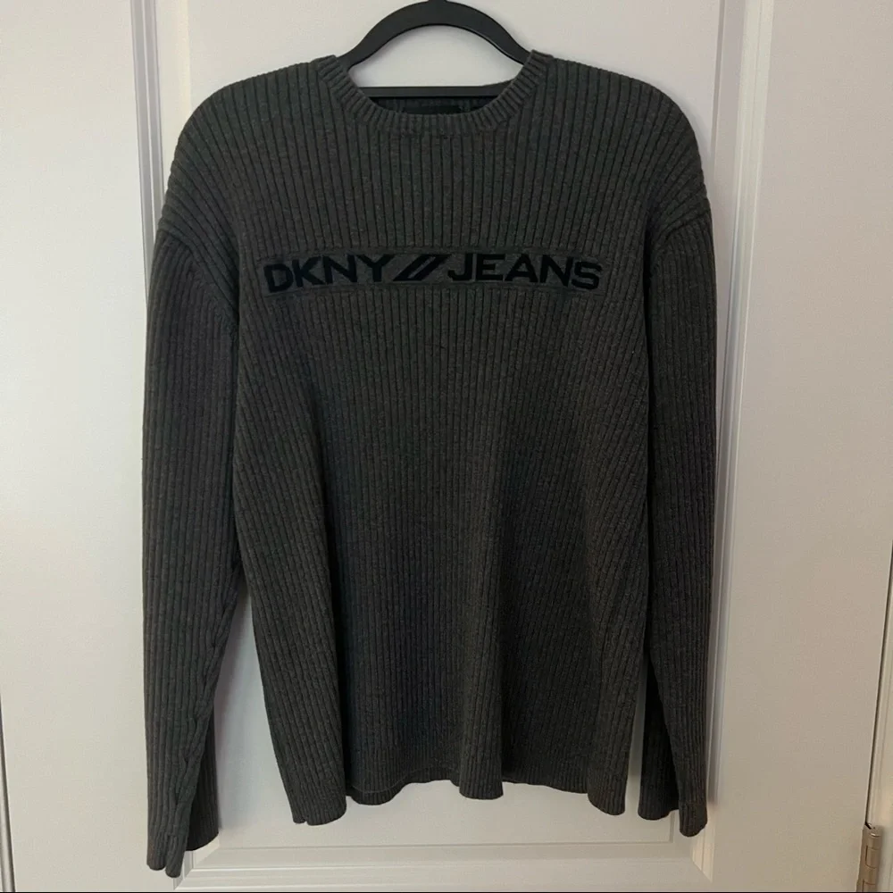 Vintage DKNY mens long sleeve ribbed Crewneck pullover sweater | size XL